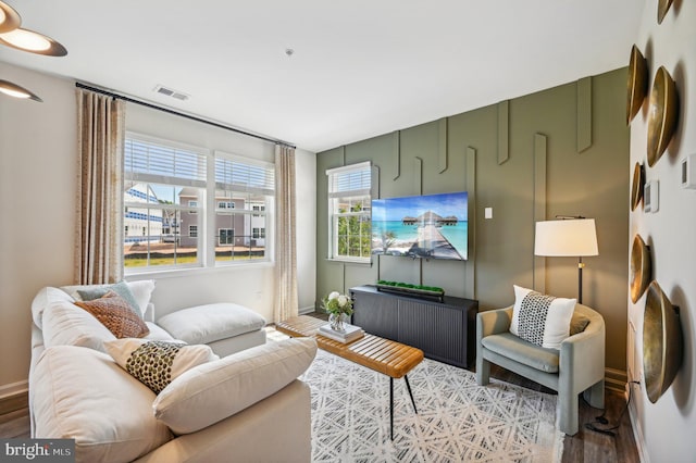 living room with hardwood / wood-style flooring