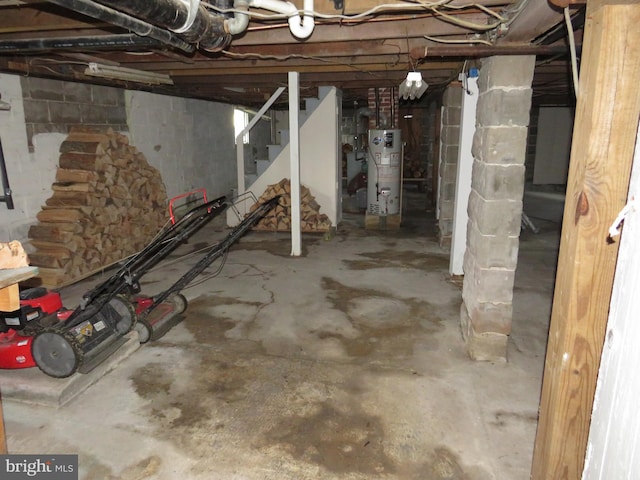 basement featuring gas water heater