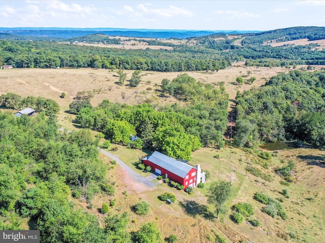 birds eye view of property with a rural view and a forest view