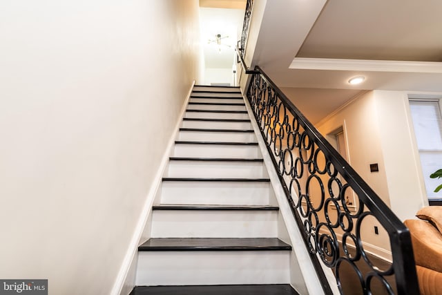 stairway with crown molding