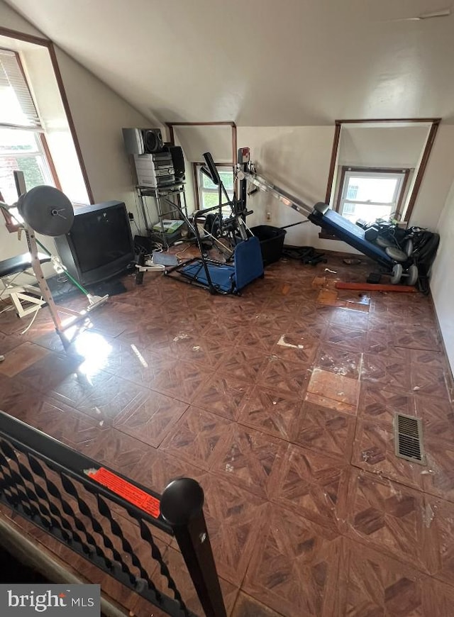 miscellaneous room featuring vaulted ceiling