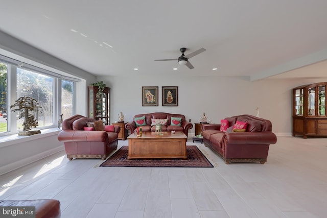 living room with ceiling fan