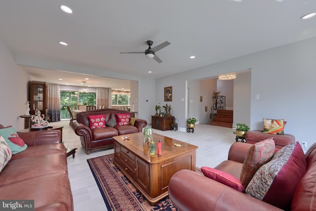 living room with ceiling fan