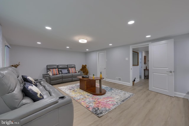 living room featuring light wood-type flooring