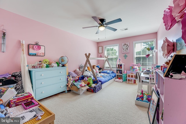 bedroom with carpet and ceiling fan