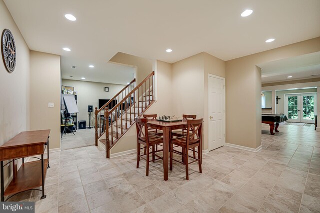 dining room featuring french doors and billiards