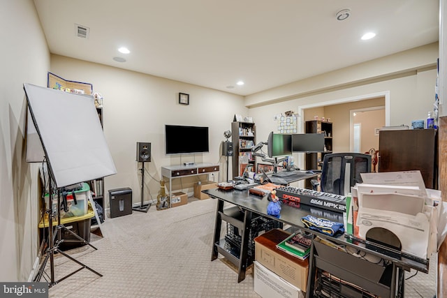 view of carpeted office space