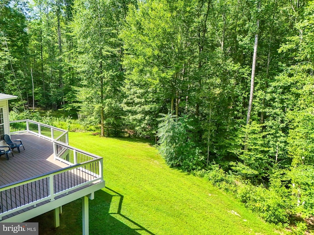 view of yard featuring a wooden deck