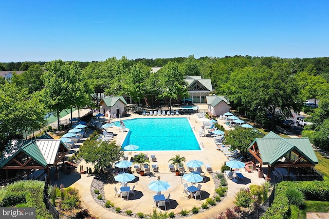 pool with a patio