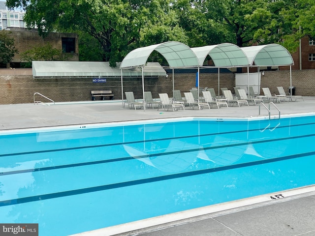 view of pool with a patio and fence