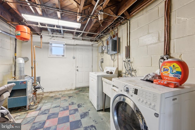 washroom with washing machine and dryer and electric panel