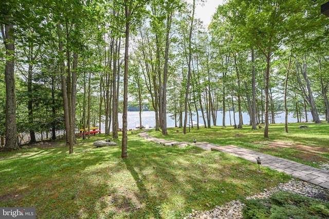 view of yard with a water view