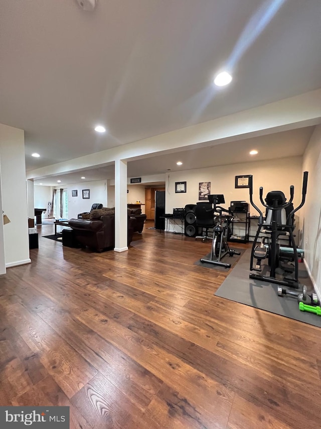 exercise room featuring hardwood / wood-style flooring