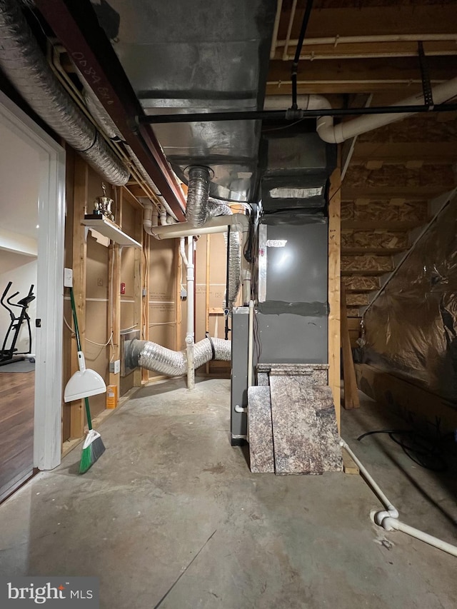 basement with heating unit