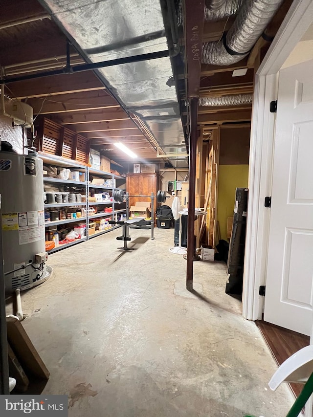 basement featuring gas water heater