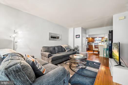 living room with hardwood / wood-style flooring