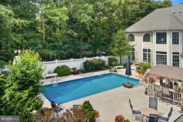 view of swimming pool with a patio area