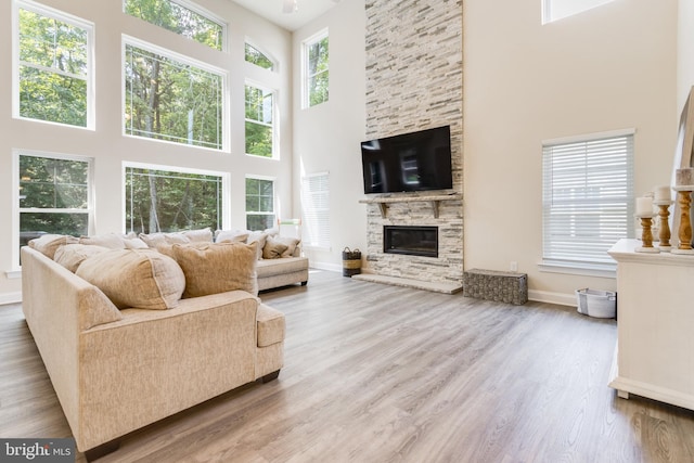 living room featuring light hardwood / wood-style flooring and a healthy amount of sunlight