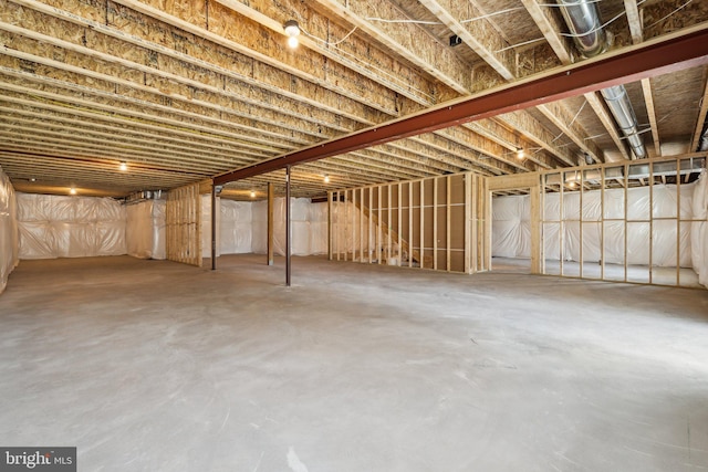 view of unfinished basement