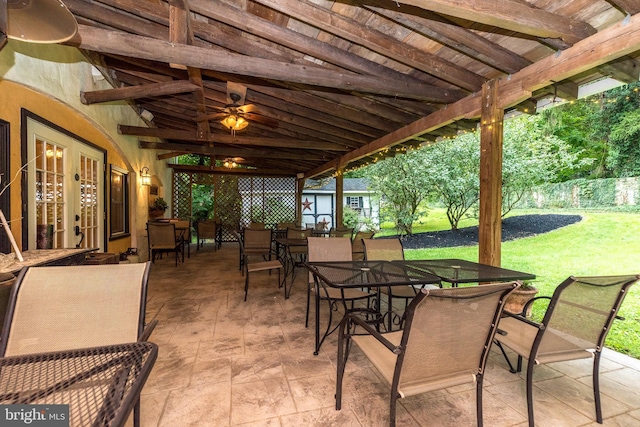 view of patio / terrace featuring french doors and ceiling fan