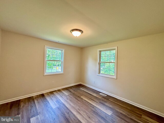 unfurnished room featuring plenty of natural light and wood-type flooring