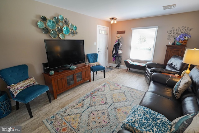 living room with light wood-type flooring