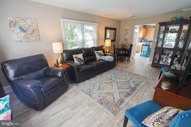 living room with light hardwood / wood-style floors