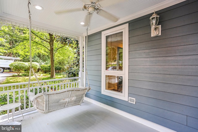 view of patio featuring a porch and ceiling fan