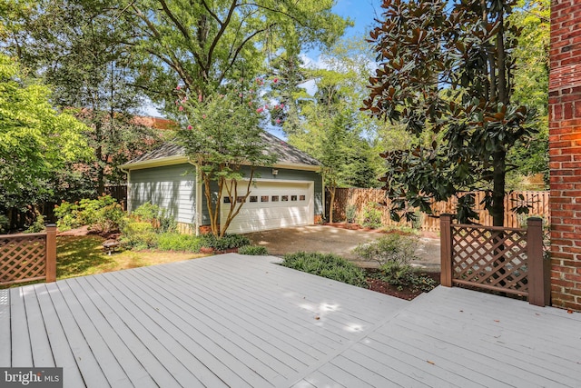 wooden terrace with a garage