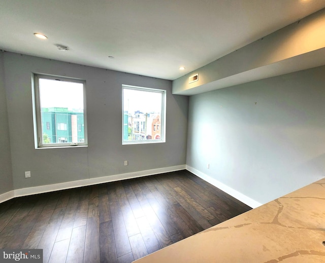 unfurnished room featuring dark wood-type flooring and a wealth of natural light