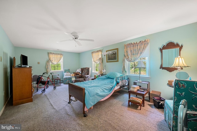 bedroom with carpet floors and ceiling fan