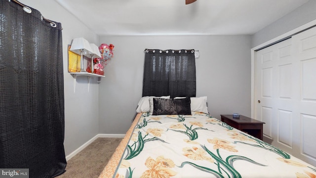 bedroom with carpet floors and ceiling fan