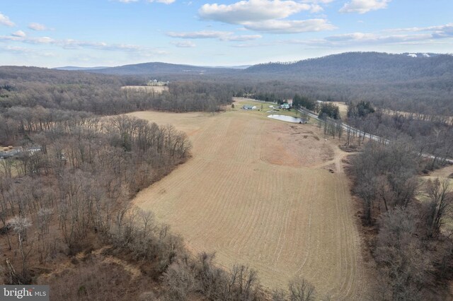 birds eye view of property with a mountain view and a rural view