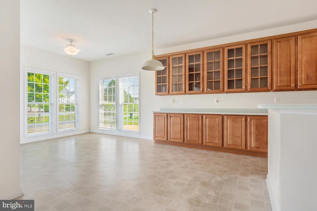 kitchen with hanging light fixtures