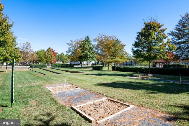 view of property's community featuring a lawn