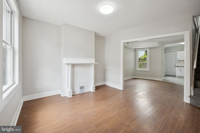 unfurnished living room featuring hardwood / wood-style floors