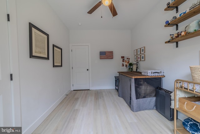 interior space featuring ceiling fan and light hardwood / wood-style floors