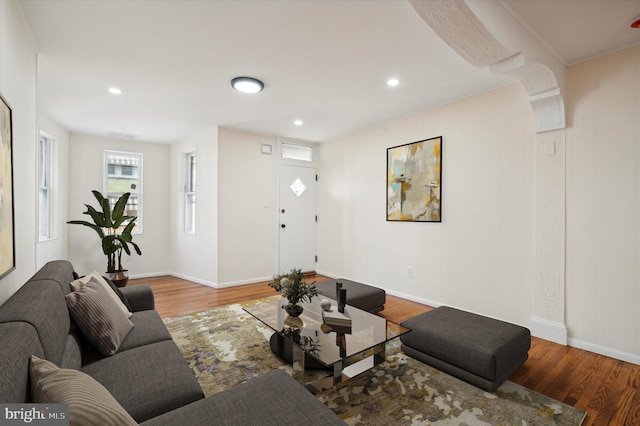 living room with wood-type flooring