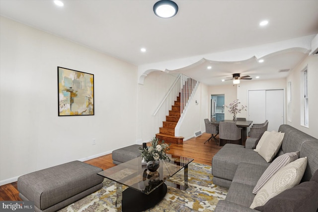 living room with hardwood / wood-style flooring