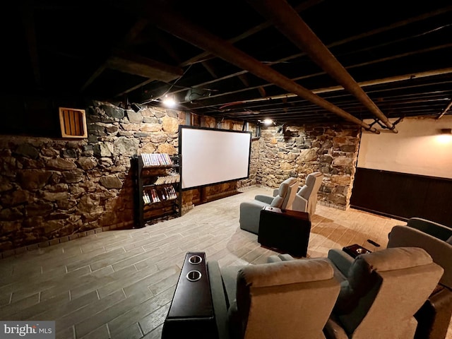 home theater with wood-type flooring