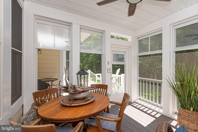 sunroom / solarium with a ceiling fan