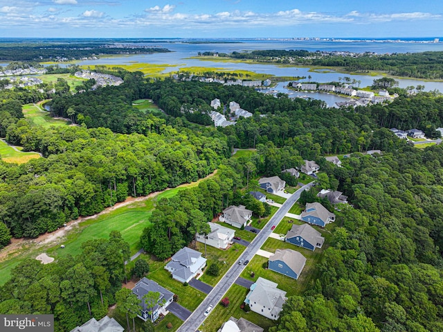 aerial view with a water view and a residential view