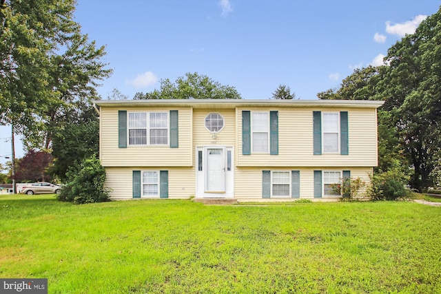 raised ranch featuring a front yard