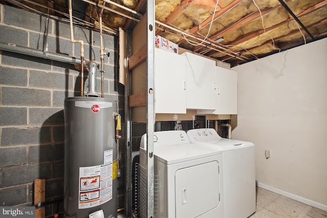 washroom with washing machine and dryer and gas water heater