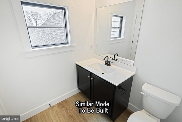 bathroom featuring vanity, toilet, and wood-type flooring