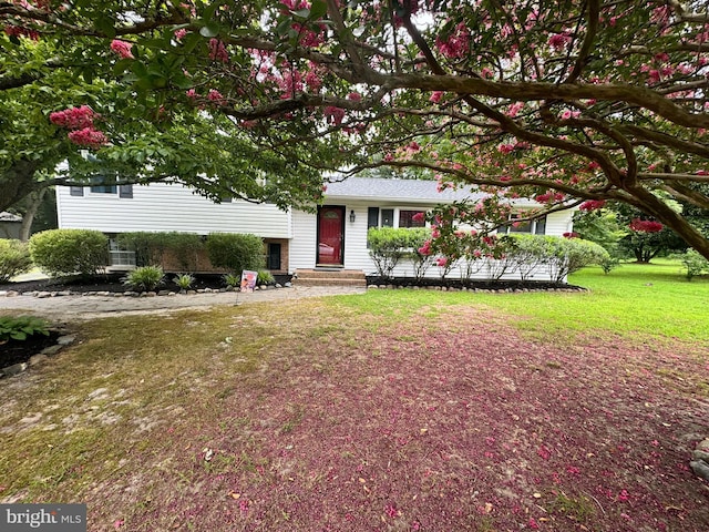 view of front of property featuring a front yard