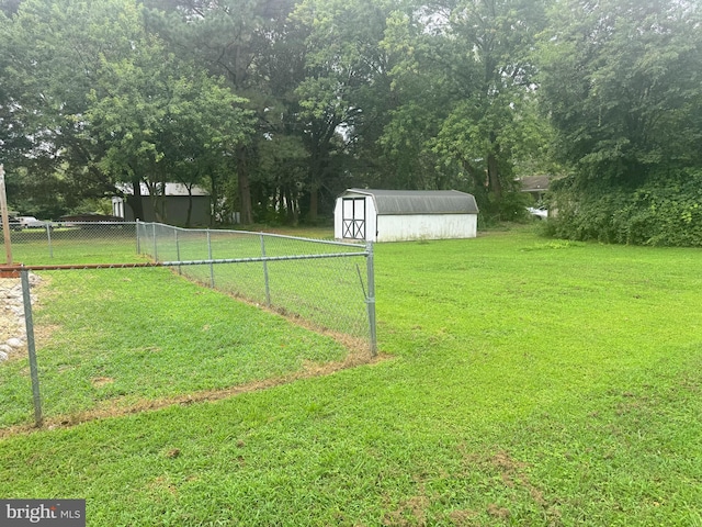 view of yard featuring a storage shed