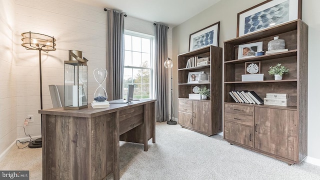 home office featuring light colored carpet