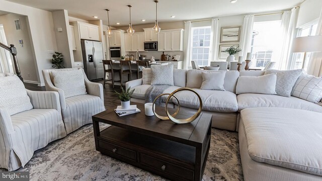 living room with hardwood / wood-style floors