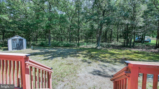 view of yard featuring a shed